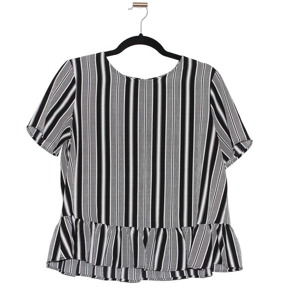 KOTON Black Striped Peplum Blouse Size Large - Picture 1 of 5